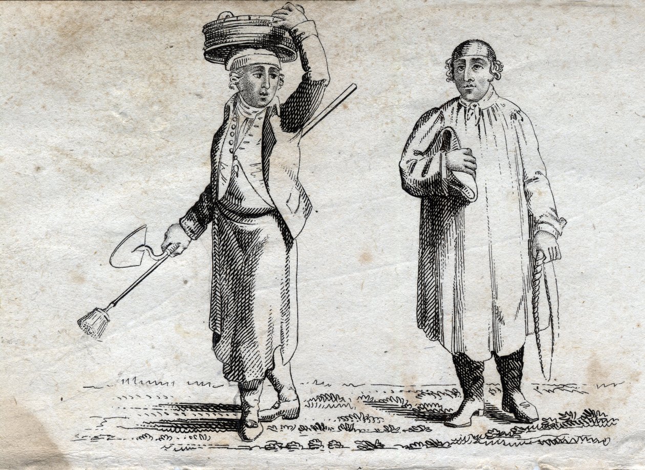 Två bönder, gravyr från sent 1700-tal, privat samling. av Unknown artist