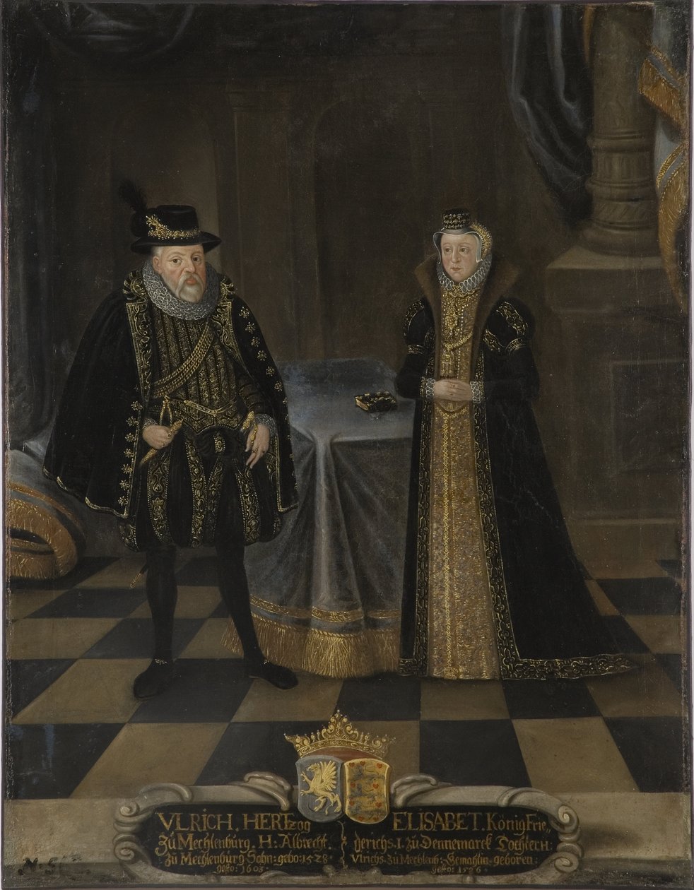 Ulrich III de Mecklembourg Güstrow et Elisabeth de Danemark - Porträtt av Ulrich III (1527-1603), hertig av Mecklenburg och Elizabeth av Danmark (1524-1586), hertiginna av Mecklenburg, Anonym . Olja på duk. Mått: 101x79 cm. Nationalmuseum Stockholm av Unknown artist