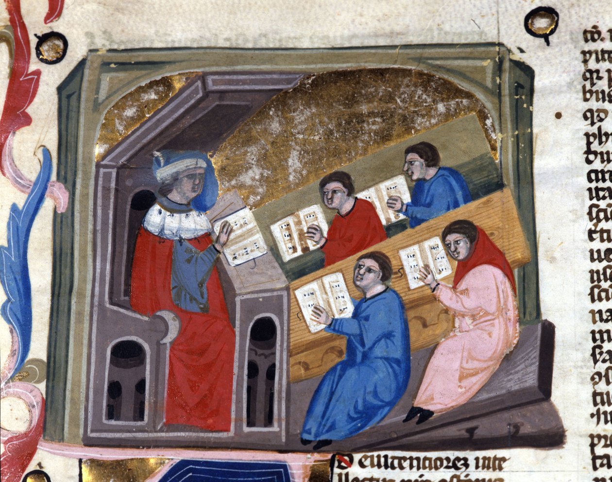 Universitet. 1300-talsmanuskript. Braidense Nationalbibliotek. Milano av Unknown artist