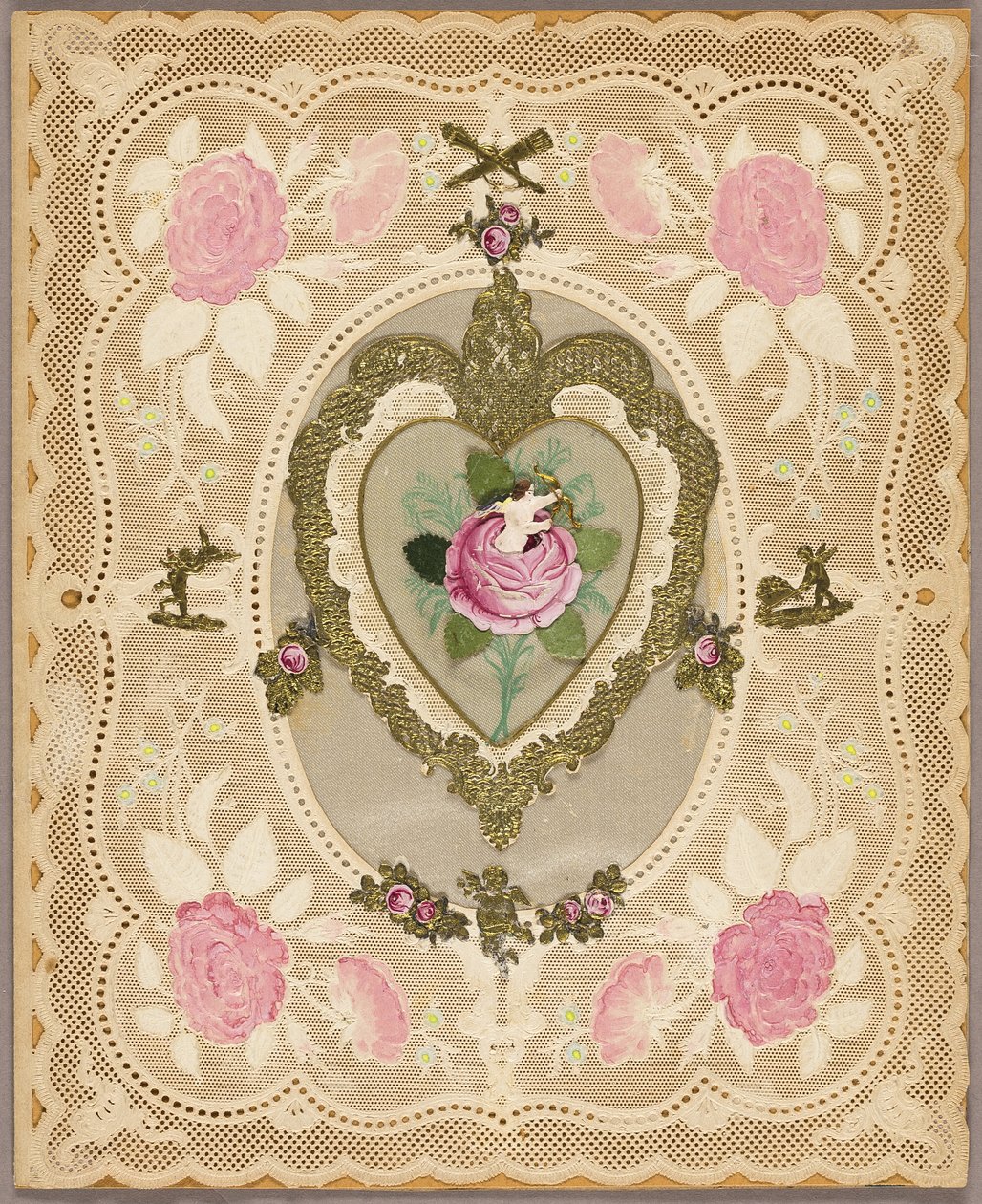 Valentin utan titel (rosa blommor och putti) av Unknown artist