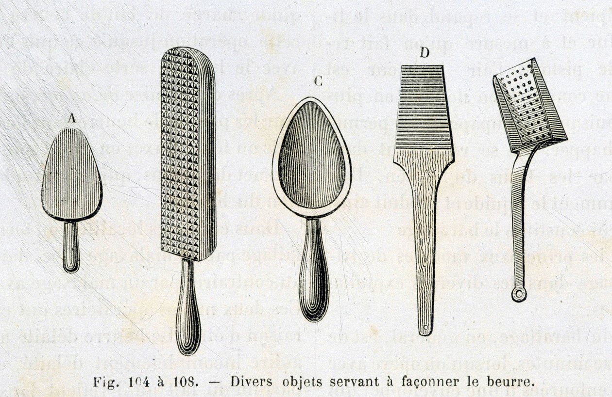 Olika föremål som användes för att forma smör - i "" The wonders of the industry"" av Louis Figuier av Unknown artist