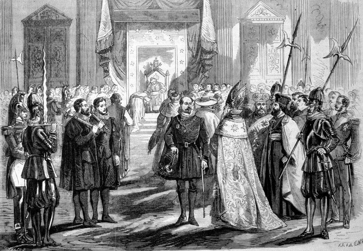 Vatikankonciliet I Rom. Påven ger audiens till rådets fader. 1869 av Unknown artist
