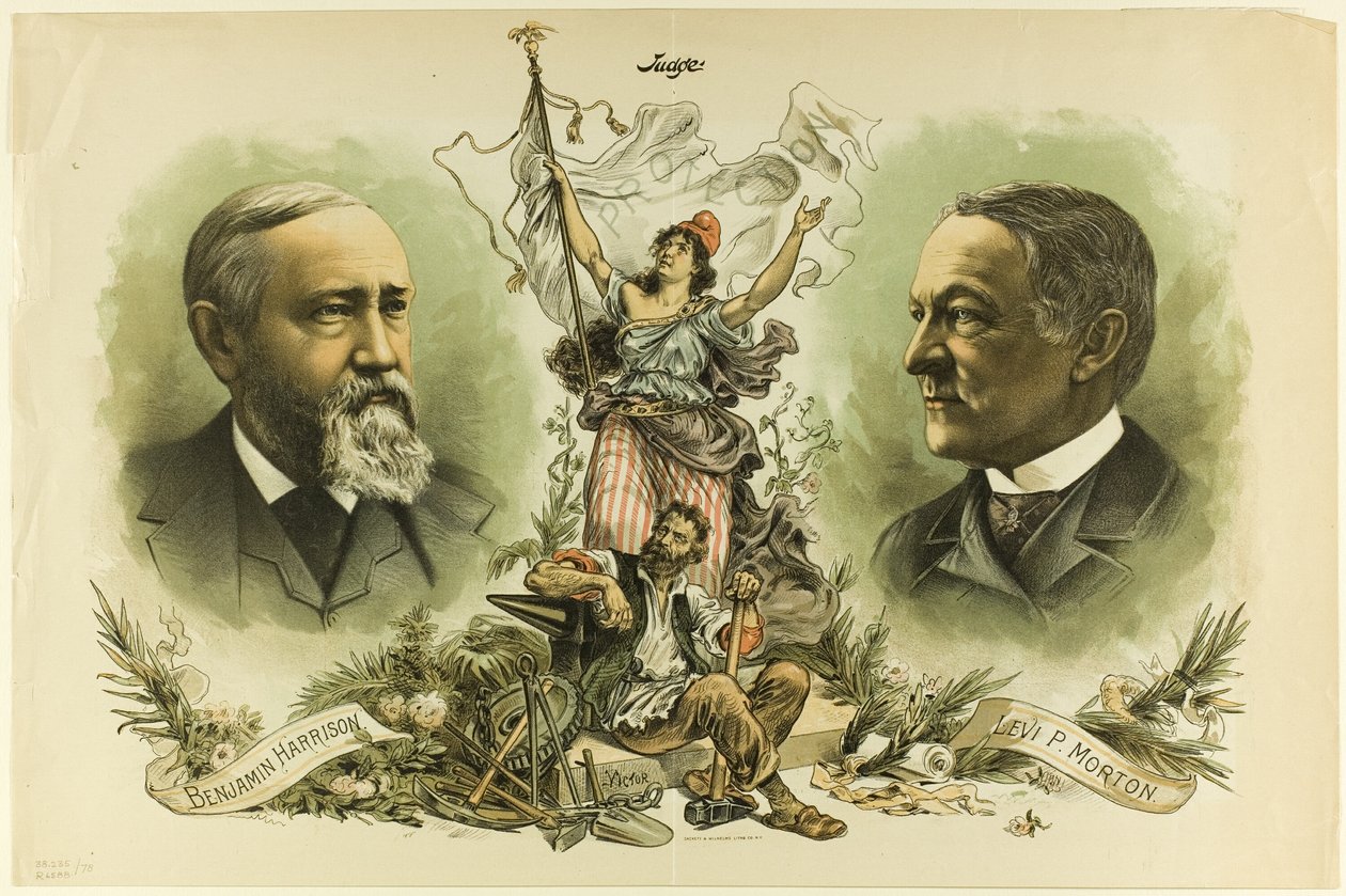 Segerporträtt av Benjamin Harrison och Levi P. Morton, från Judge av Unknown artist