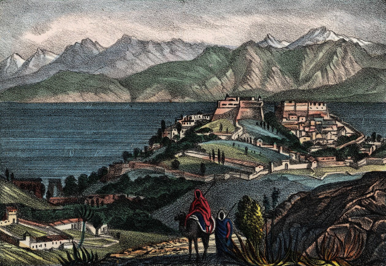 Utsikt över Candle och Atlaskedjan, stad tagen av general Trézel från den franska armén i Afrika 1833. I "" Storia d