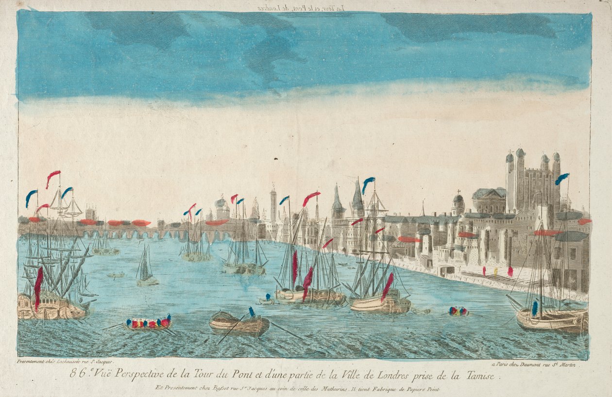 Utsikt över London Bridge och Tower av Unknown artist