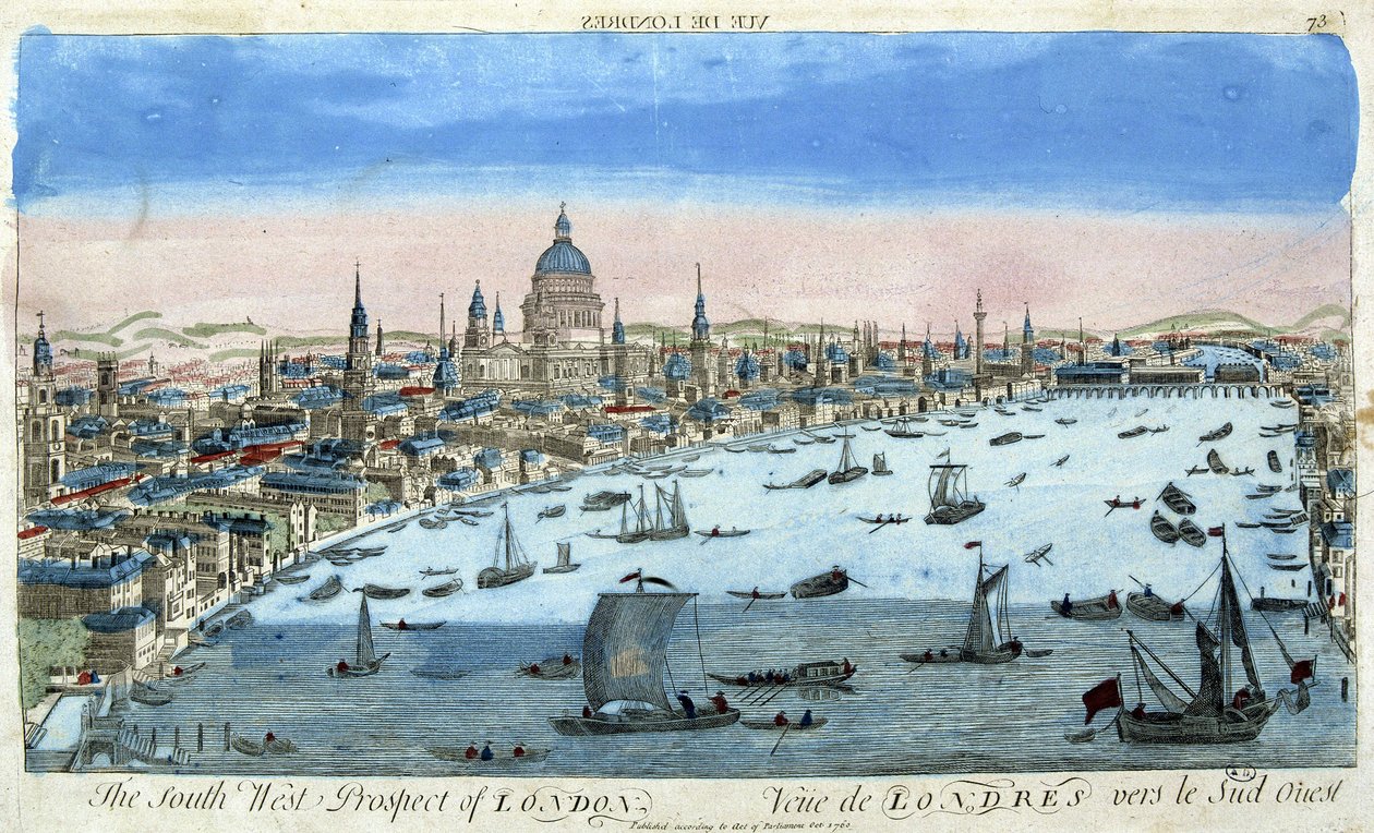 Vy över London och Themsen, sydväst - optisk vy av Unknown artist