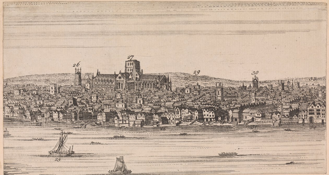 Vy över gamla St. Pauls över floden av Unknown artist