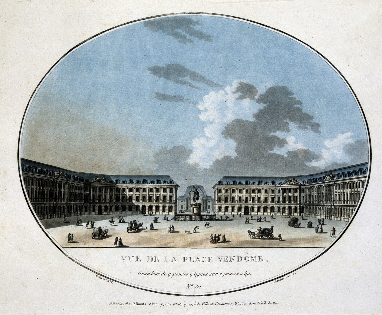 Vy över Place Vendôme - gravyr av Unknown artist