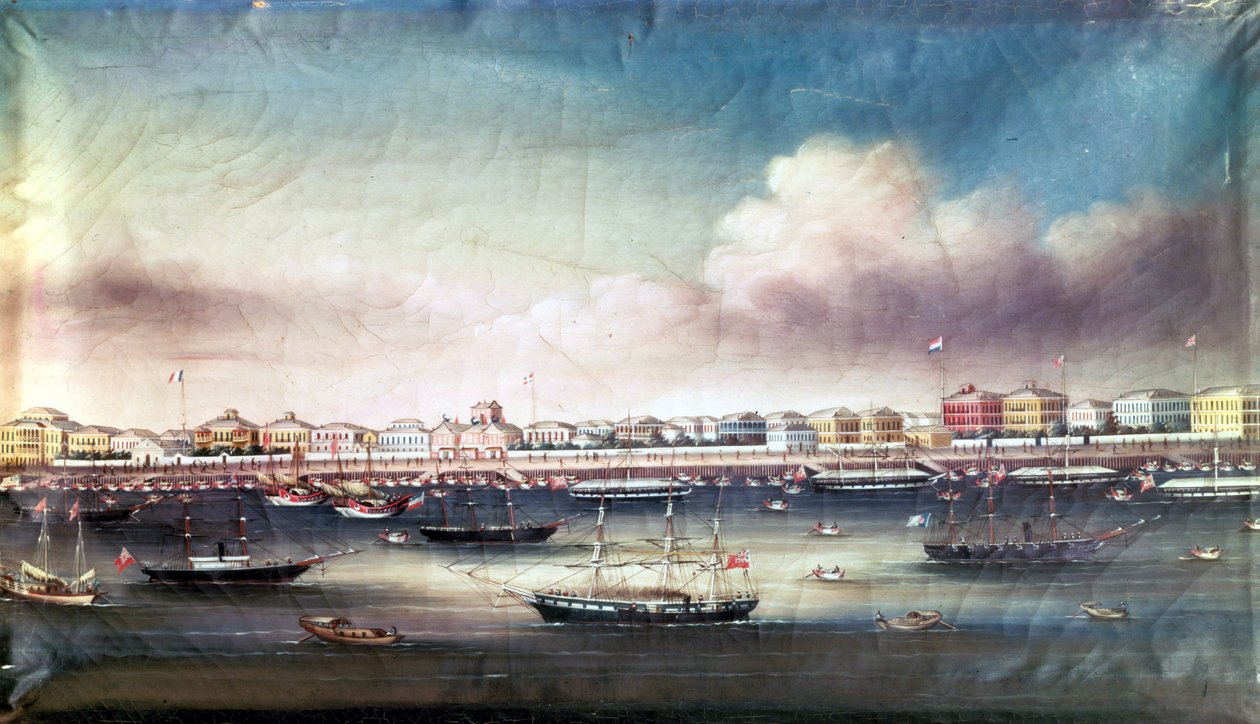 Utsikt över Shanghais hamn, cirka 1850. av Unknown artist