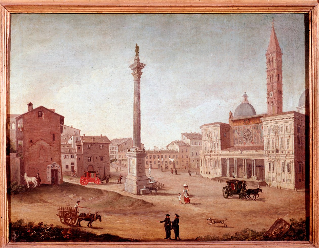 Utsikt över basilikan Santa Maria Maggiore (Santa Maria Maggiore) i Rom Anonym akvarell. 1700-talets Rom, Roms museum av Unknown artist