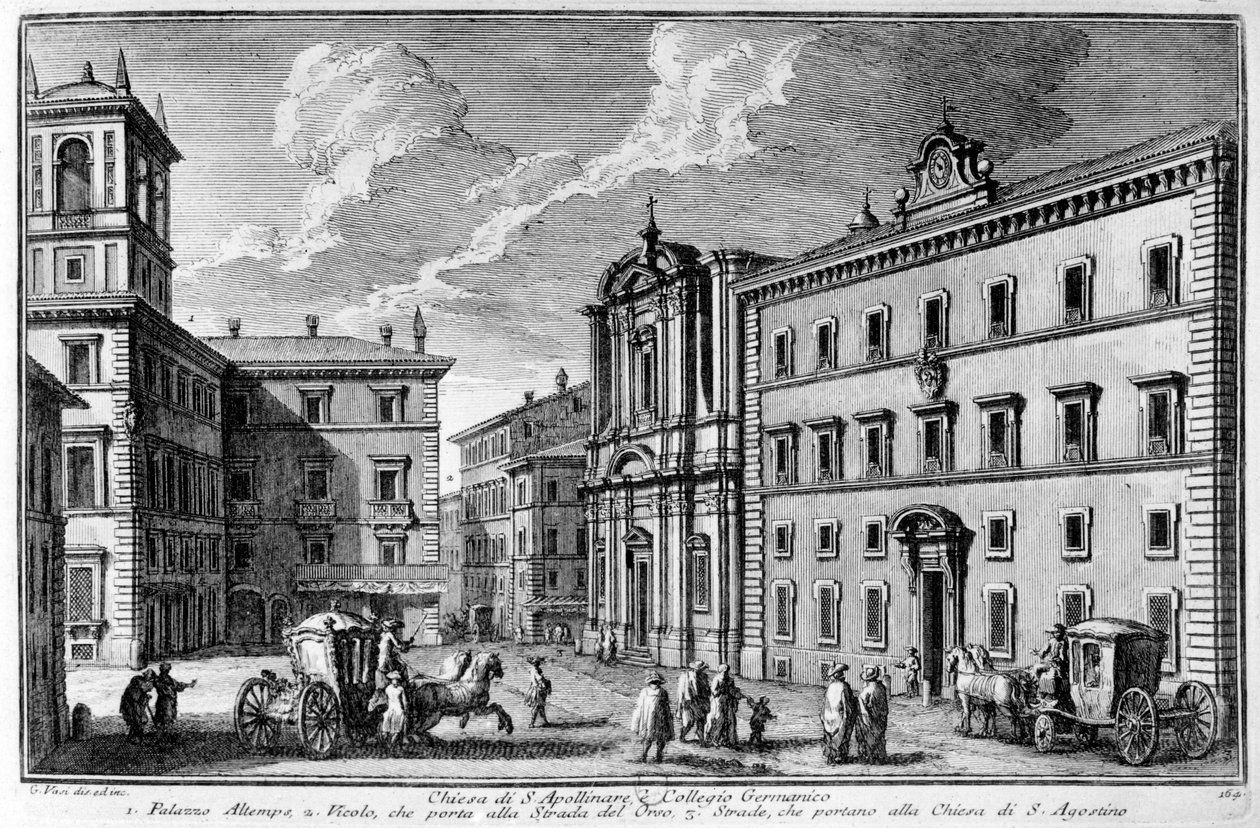Utsikt över kyrkan St. Apollinare och den germanska högskolan (Collegio Germanico) i Rom i slutet av 1700-talet. av Unknown artist
