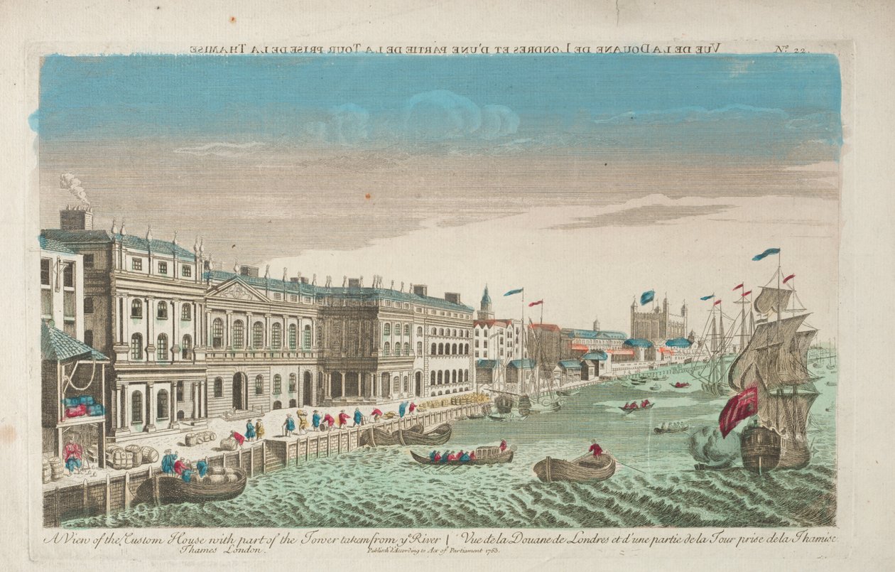 Vy över Custom House och Douana i London av Unknown artist