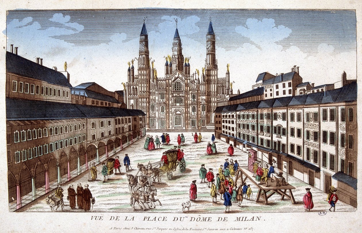 Utsikt över Duomo-torget i Milano. Början av 1700-talet. av Unknown artist