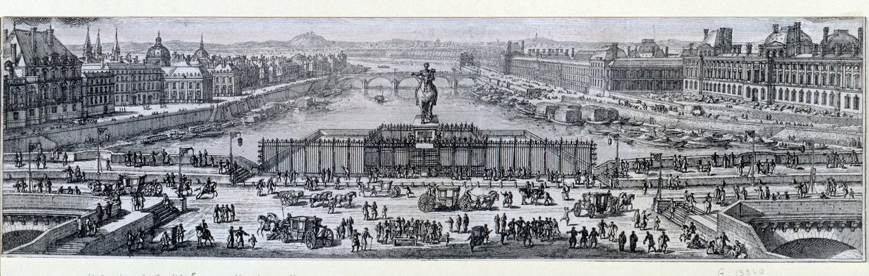 Utsikt över Pont Neuf i Paris. Gravyr från slutet av 17:e Paris, Musee Carnavalet av Unknown artist