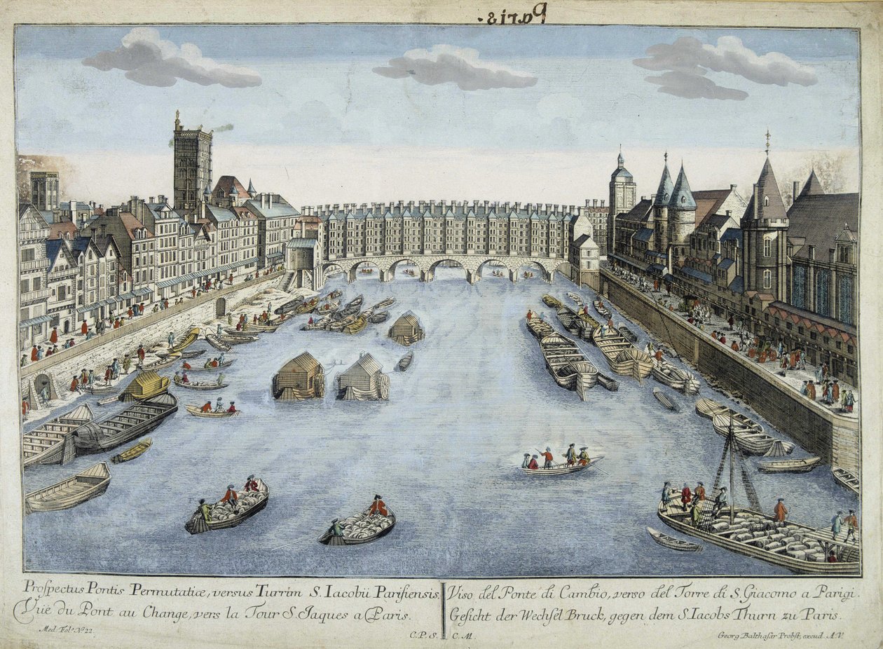 Utsikt över Pont au Change och St Jacques Tower i Paris av Unknown artist