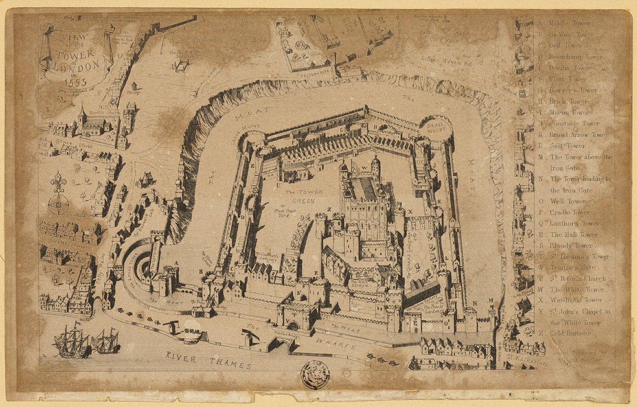 Vy över Towern i London år 1553 av Unknown artist