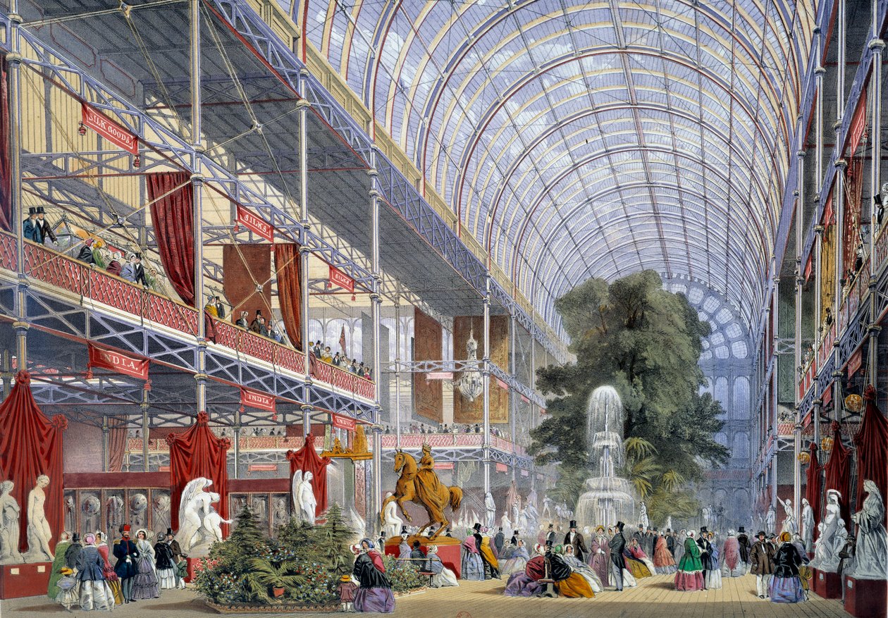 Utsikt över den universella utställningen på Crystal Palace, byggd av Joseph Paxton för tillfället, 1851 i London av Unknown artist