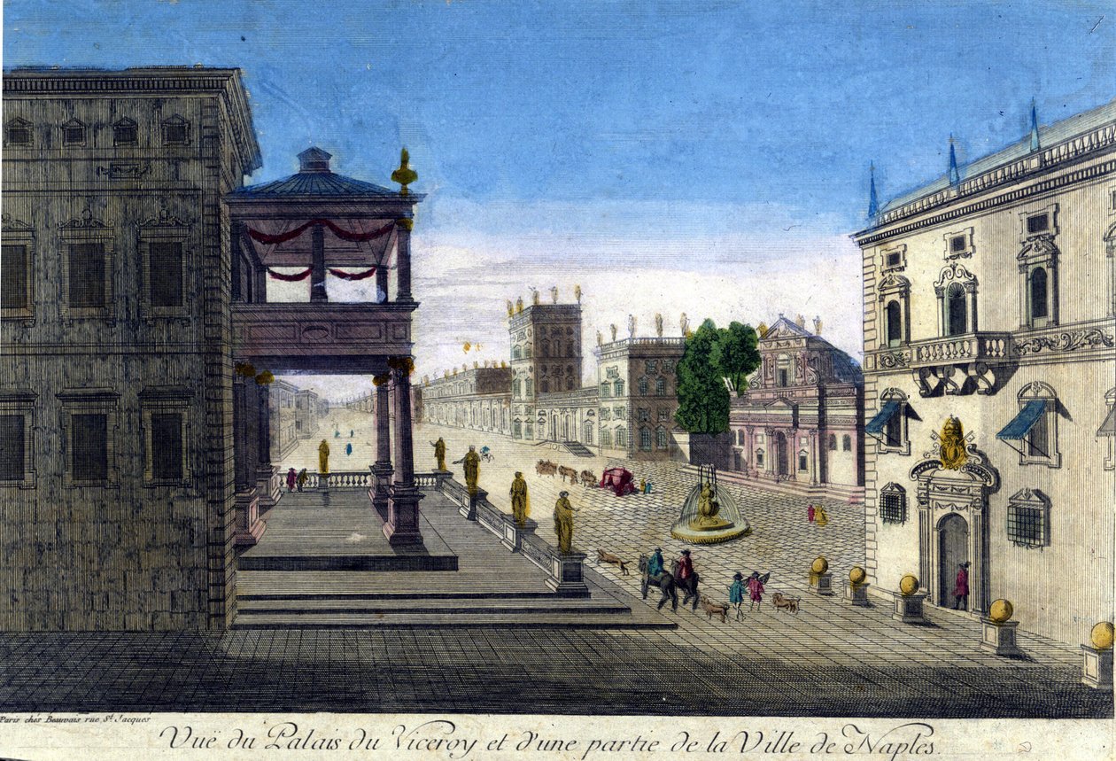 Utsikt över Viceroi-palatset och en del av staden Neapel 1760. av Unknown artist