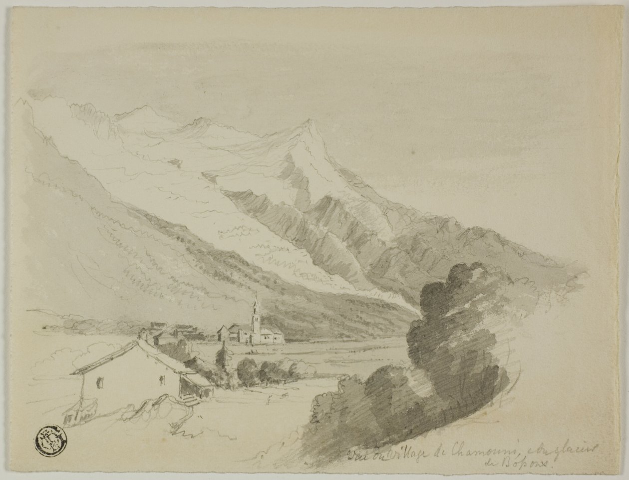 Utsikt över byn Chamonix och Bossons glaciär av Unknown artist