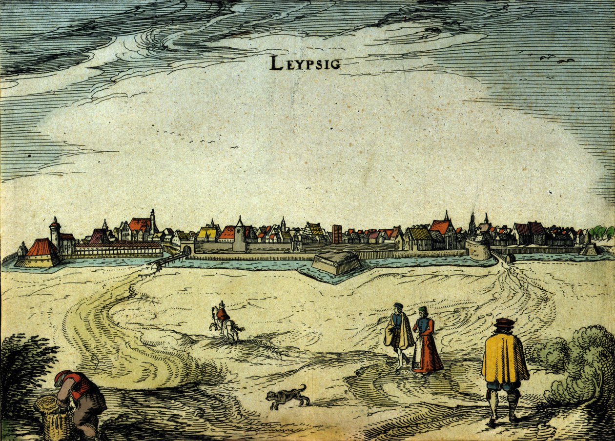 Utsikt över staden Leipzig i Tyskland. 1700-talsgravyr av Unknown artist