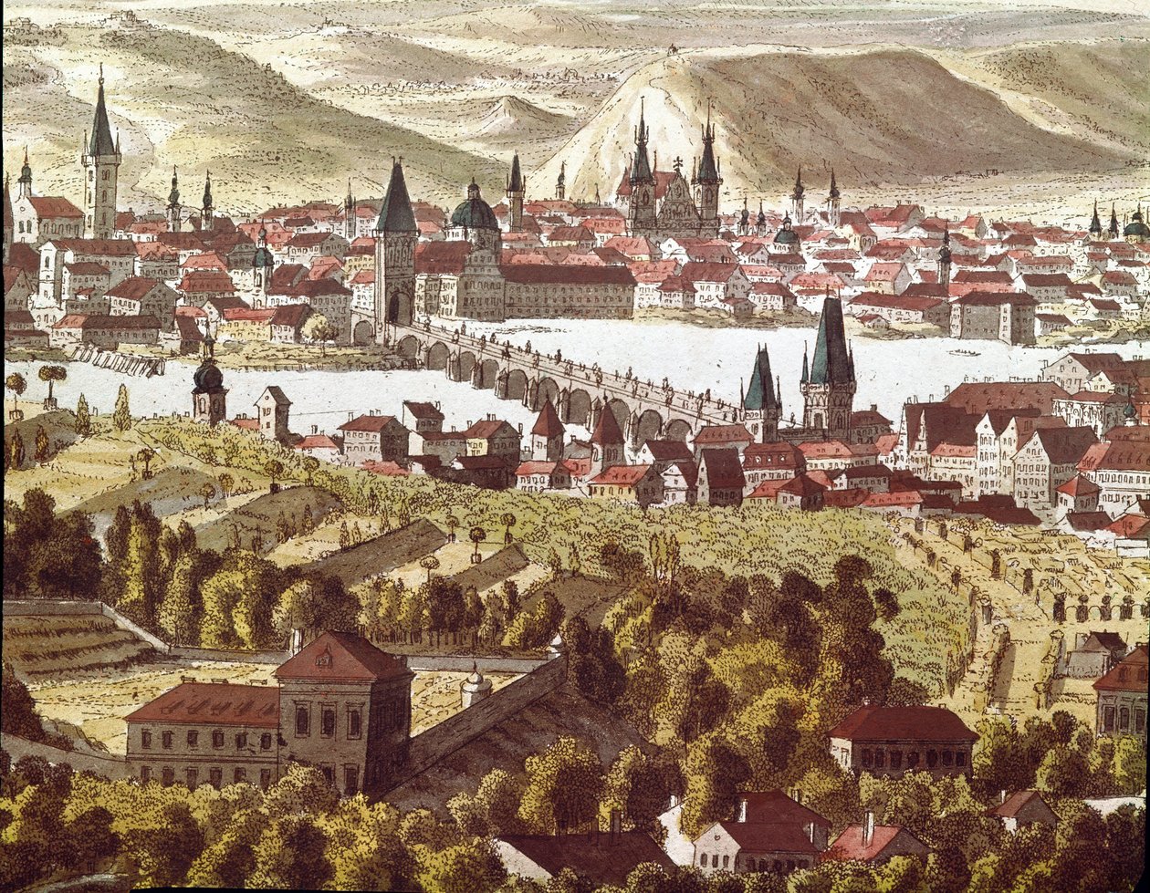 Utsikt över staden Prag på 1700-talet (ritning) av Unknown artist