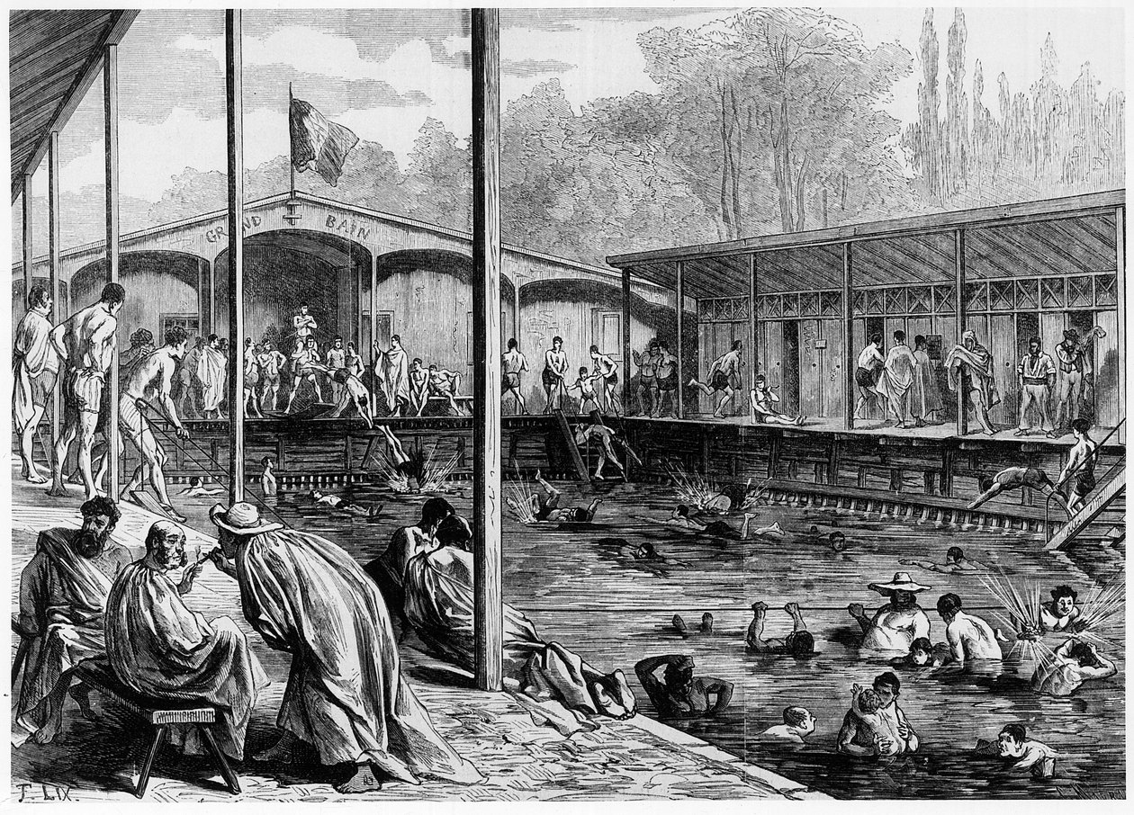 Utsikt över de kalla baden i Paris - i "The illustrious universe"" av 26/08/1871 av Unknown artist