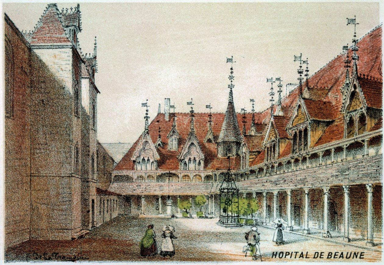 Utsikt över innergården till Hospices de Beaune av Unknown artist