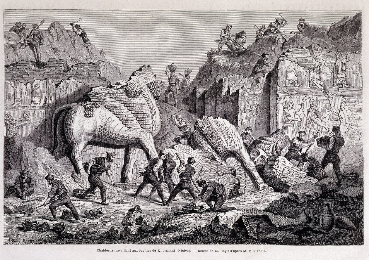 Utsikt över utgrävningarna av Khorsabad (Khunsabad) (Nineveh) - i "" Jorden runt"" 2:a veckan 1861. av Unknown artist