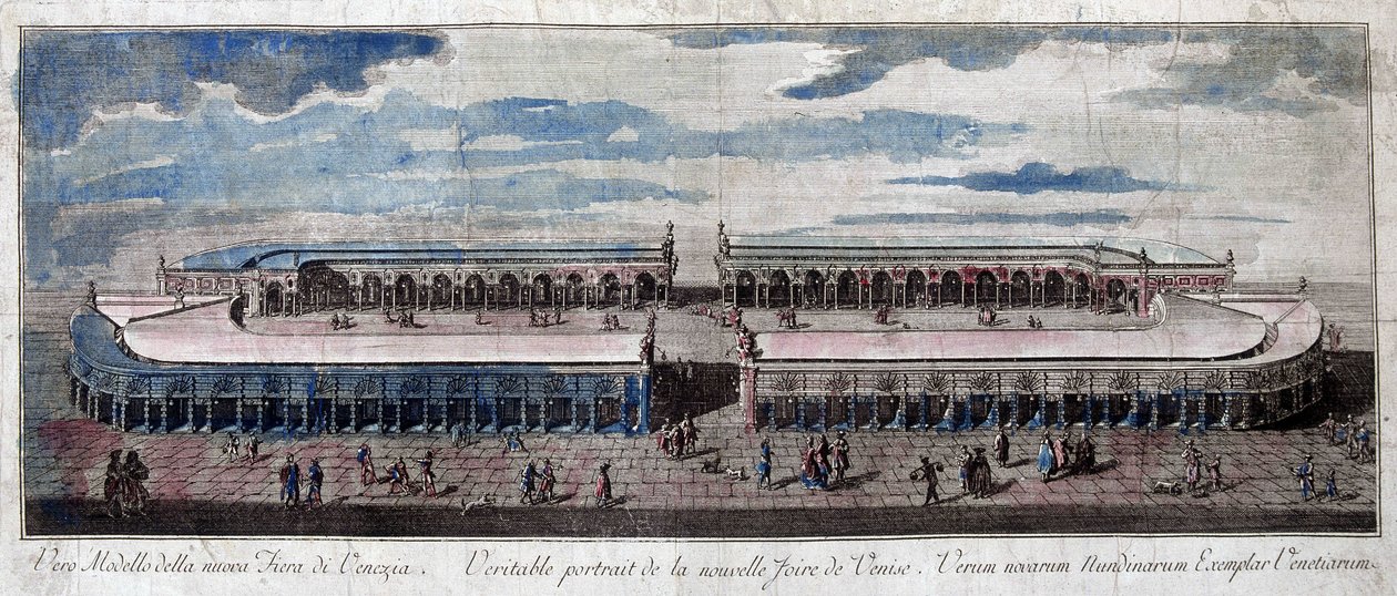Vy över mässan i Venedig, Italien. Gravyr från 1700-talet. av Unknown artist