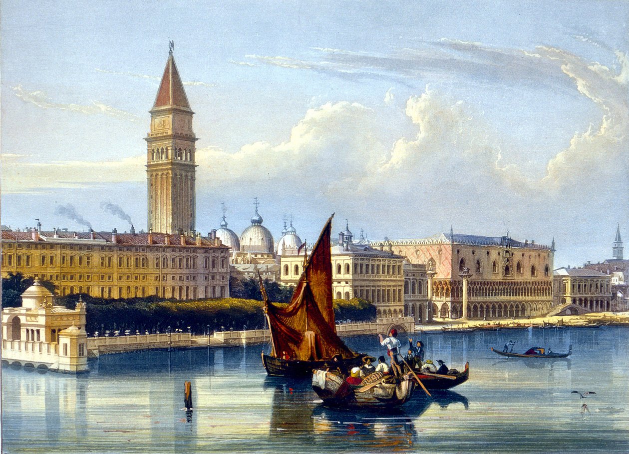 Utsikt över den stora kanalen och Markusplatsen. Venedig akvarell från slutet av 1700-talet, början av 1800-talet av Unknown artist
