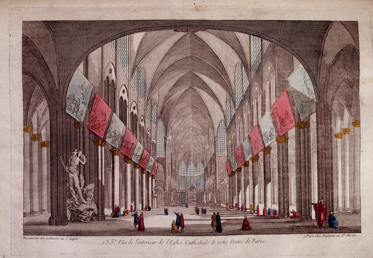 Vy över interiören av Notre-Dame de Paris - optisk vy av Unknown artist