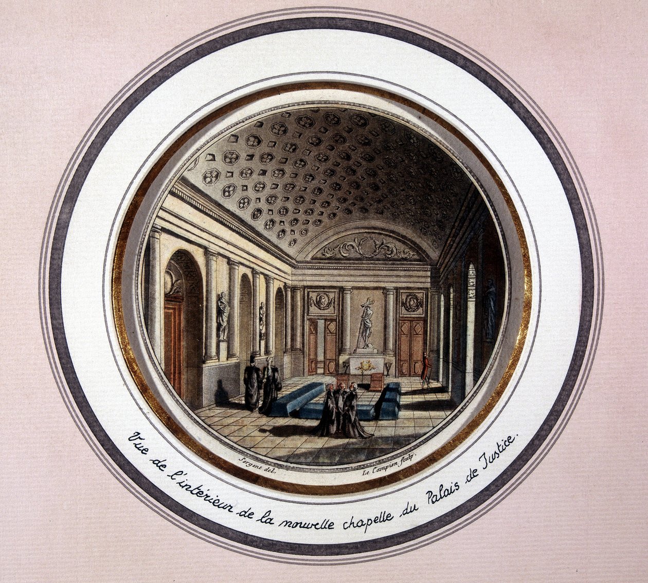 Vy över det inre av Sainte Chapelle de Paris - gravyr av Unknown artist