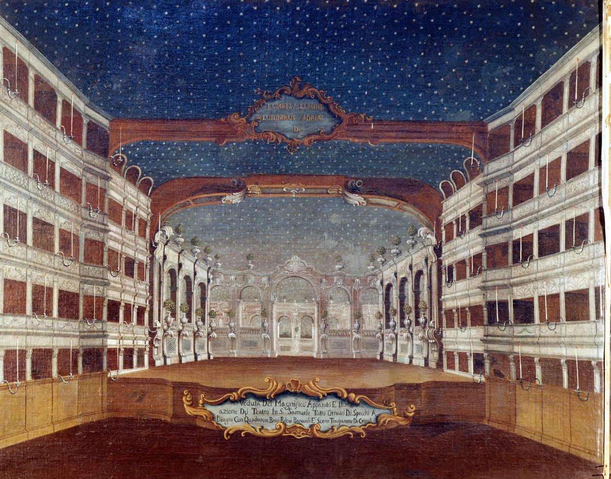 Utsikt över teatern San Samuele (Samuel) i Venedig som förstördes av brand 1747. Teckning från 1700-talet. av Unknown artist