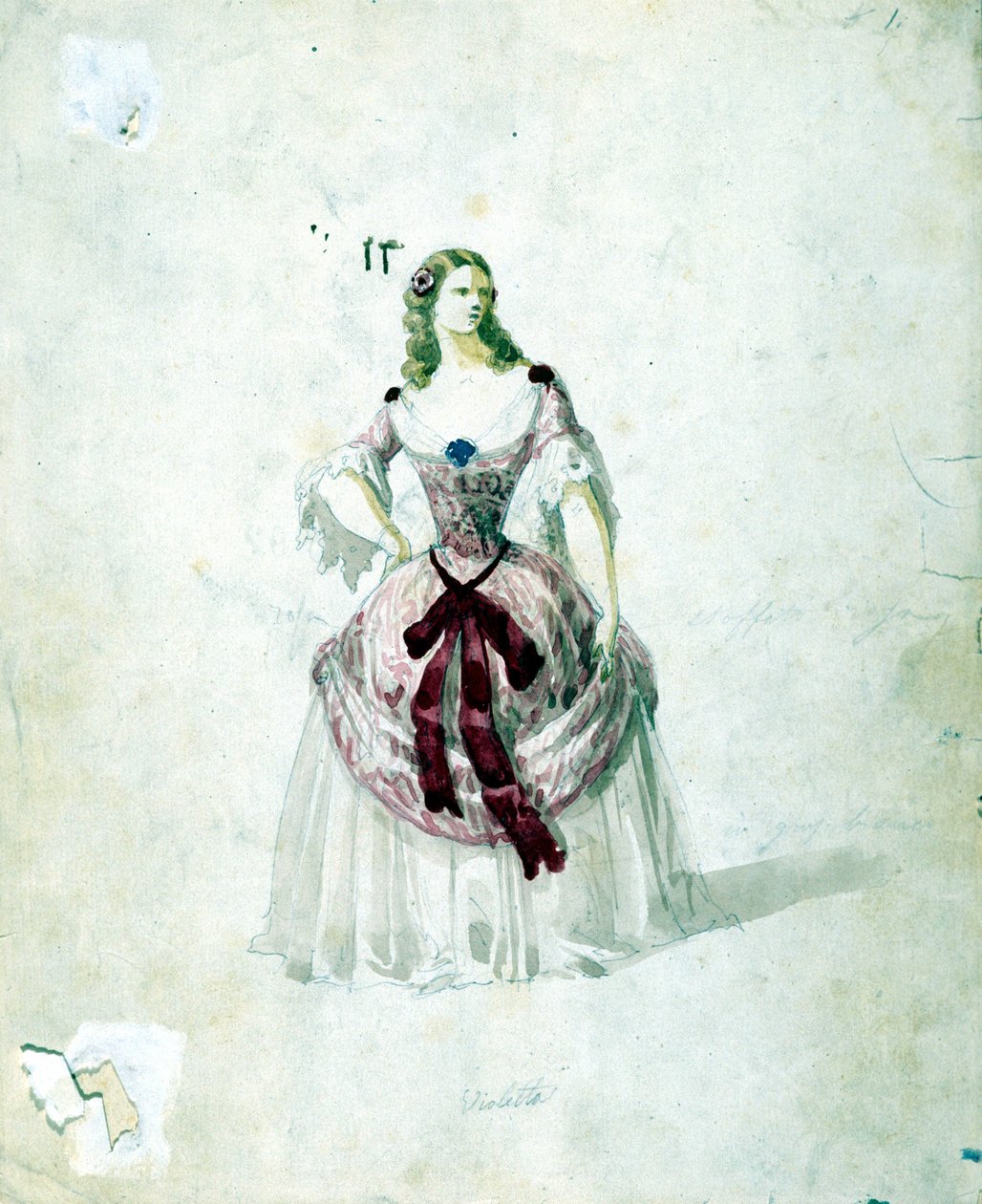 Violettadräkt för operan "La Traviata" "av Giuseppe Verdi till La Scala från 1855. av Unknown artist