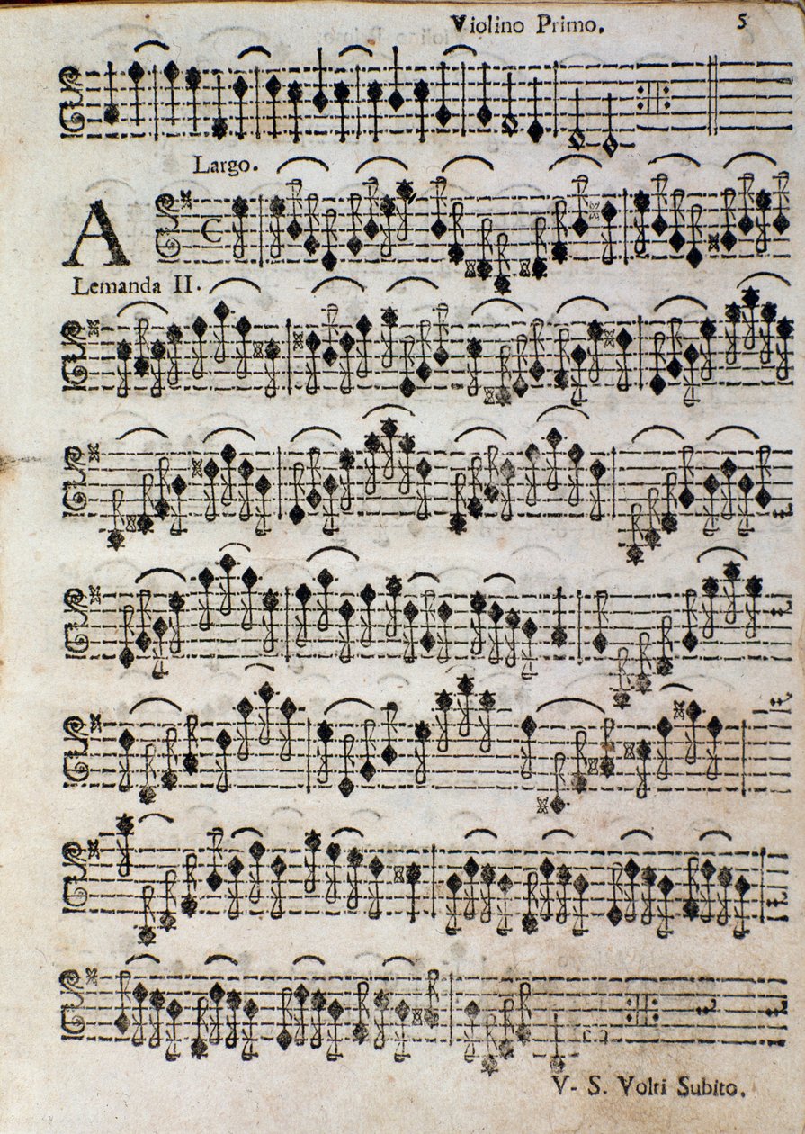 Fiol. Notblad för Balletto a 3, op. 3 av Tomaso Albinoni (1701) av Unknown artist