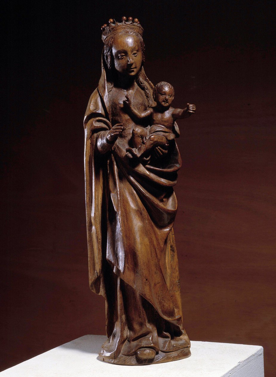 Jungfru och barn Träskulptur från 1300-talet. Tillverkad i norra Frankrike. Musee Vivenel, Compiegne av Unknown artist