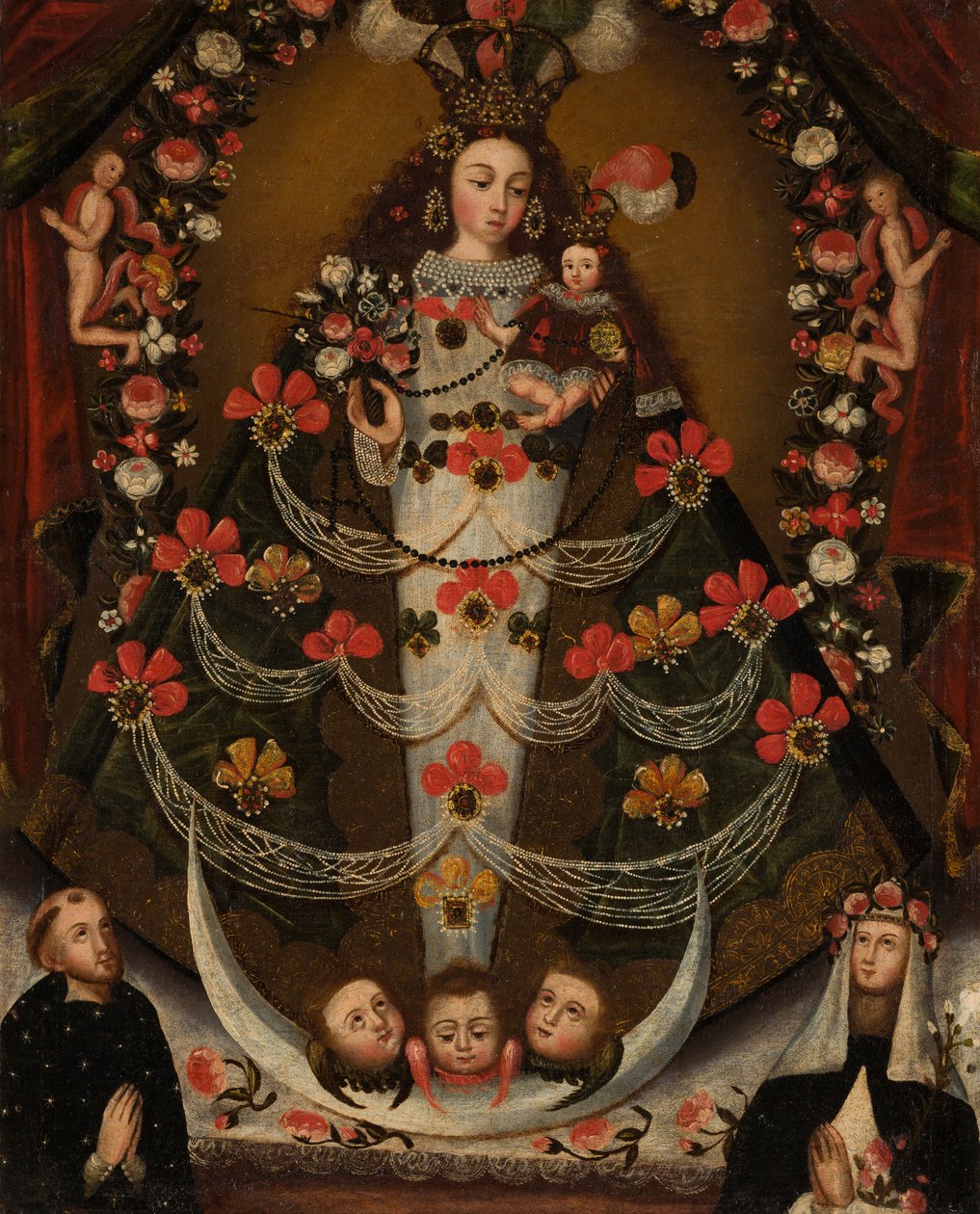 Jungfrun av Pomata med S:t Nikolaus Tolentino och S:t Rosen av Lima av Unknown artist
