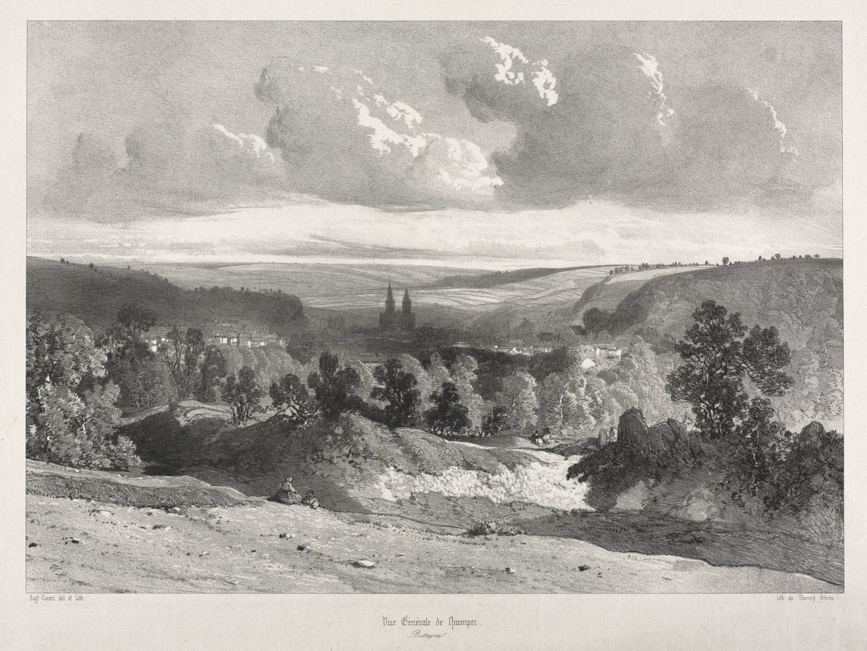 Pittoreska och romantiska resor i det antika Frankrike. Bretagne: Översikt över Quimper av Unknown artist