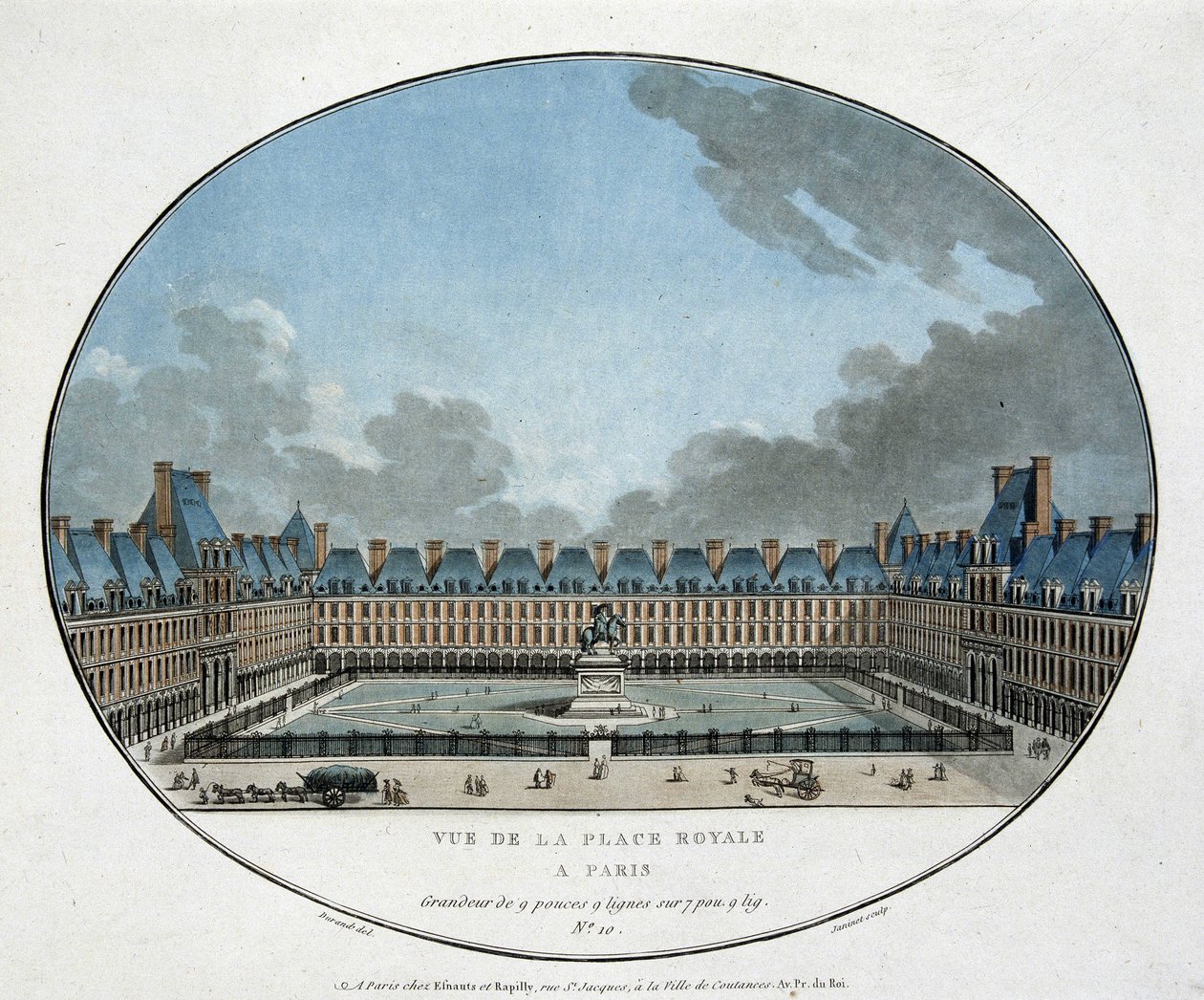 Utsikt över Place Royale i Paris (Place des Vosges). n.d. gravyr 1700-tal. av Unknown artist