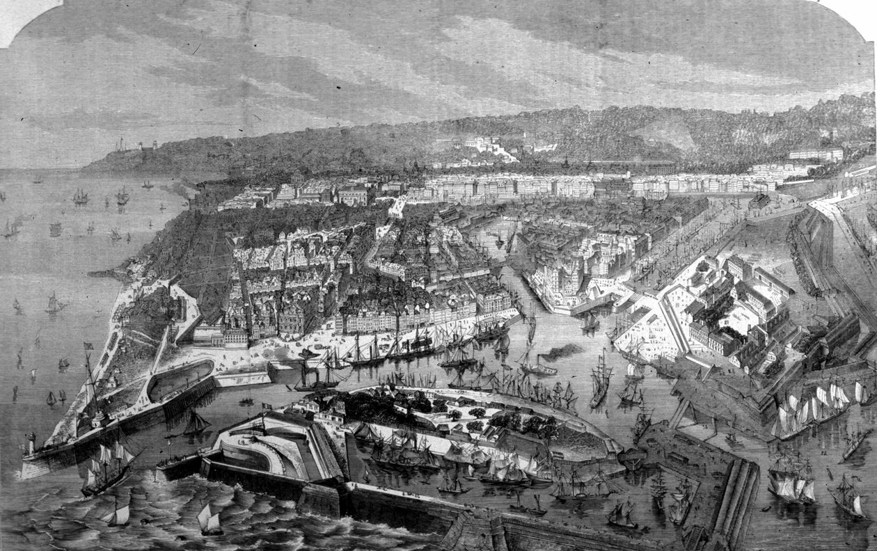 Vue du port du Havre.1868 Gravyr av 1800-talet. av Unknown artist