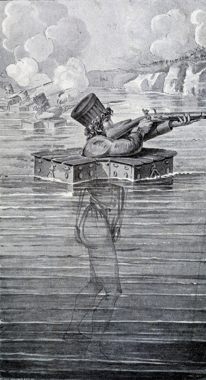 Krigsdräkt från 1800-talet. Gravyr av 1800-talet. av Unknown artist