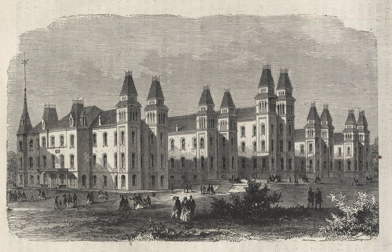 Ward Island Immigrant Hospital - New York State - Emigration Commission Establishment - Gravyr i "The Illustrious Universe" från 1869 av Unknown artist