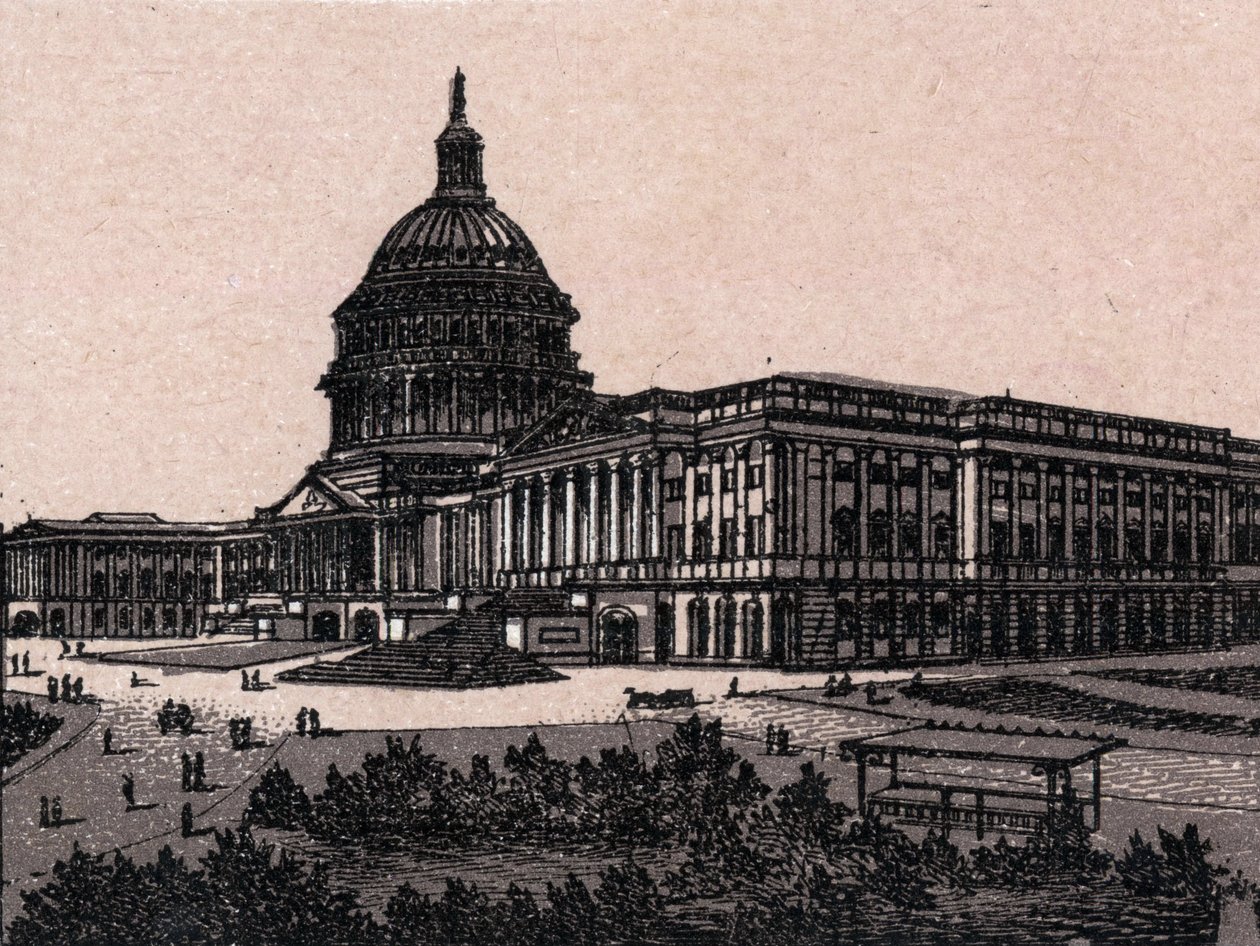 Washington, USA: utsikt över Capitolium. i "The World Illustrates 168 Views" Odaterat (slutet av 1800-talet) av Unknown artist