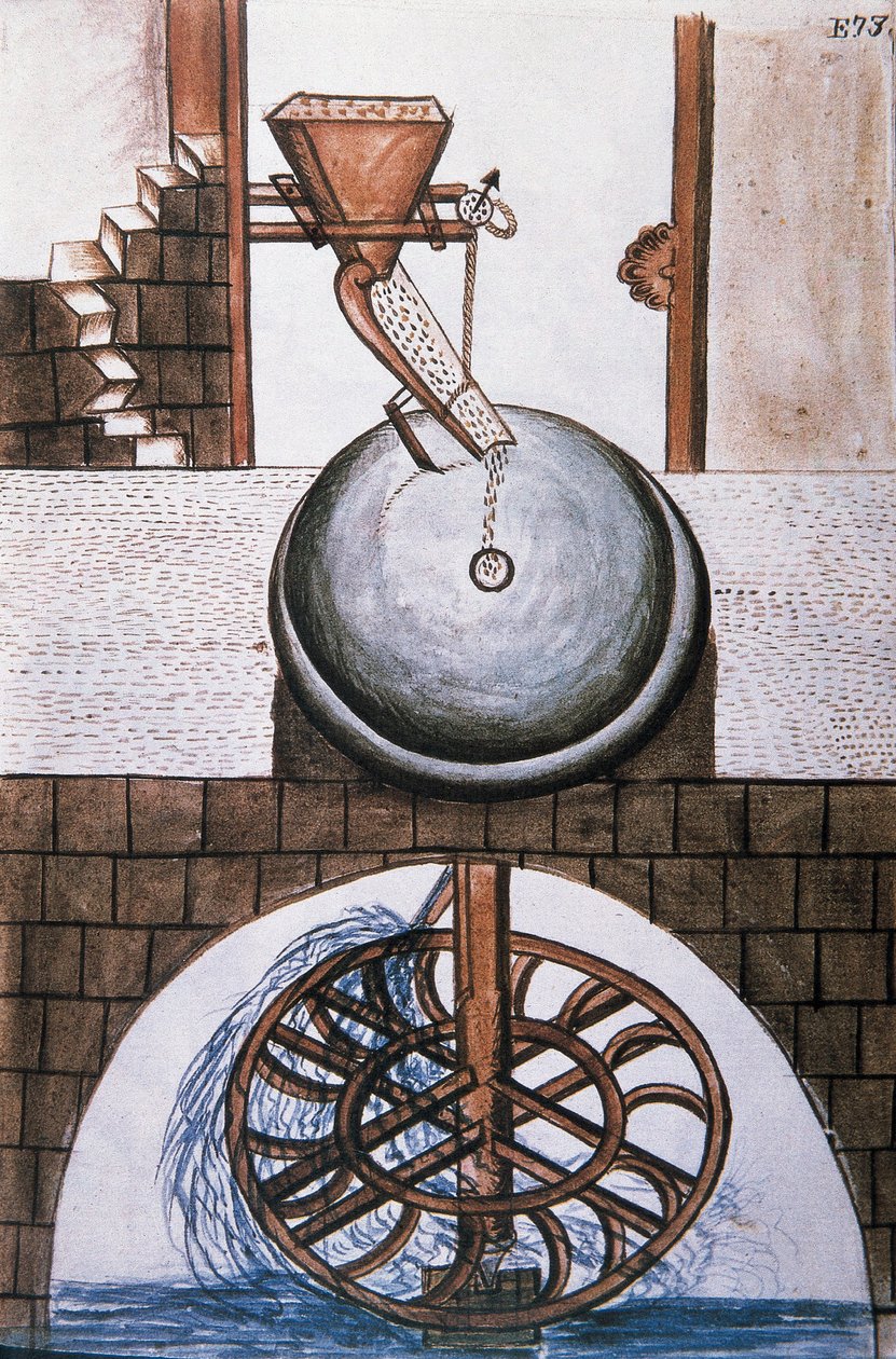 Vattenkvarn, från boken "Trujillo of Peru" eller "Codex Martinez Companion", av Baltazar Martinez Companion och Bujanda, biskop av Trujillo (1782-1785) av Unknown artist
