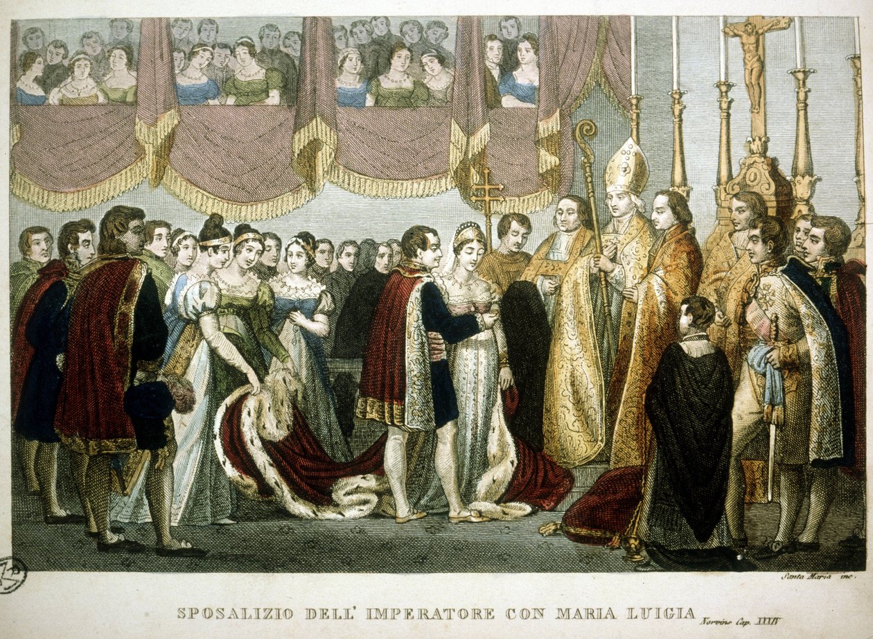 Bröllopsceremoni mellan Napoleon I och Maria - Louise av Habsburg i Augustinkyrkan i Wien, 2 april av Unknown artist