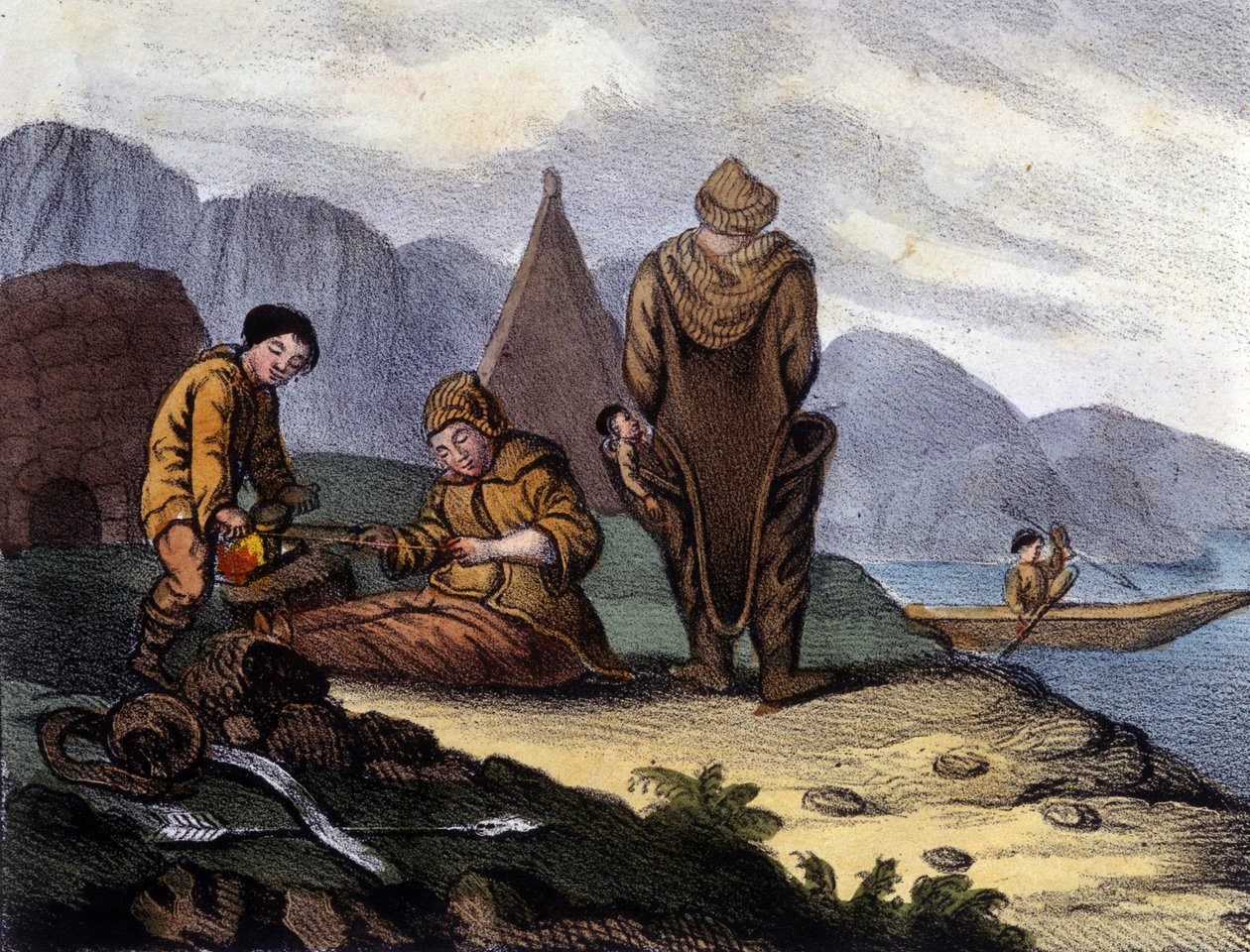 Eskimåerna på västra Grönlandskusten. Litografi från början av 1800-talet av Unknown artist