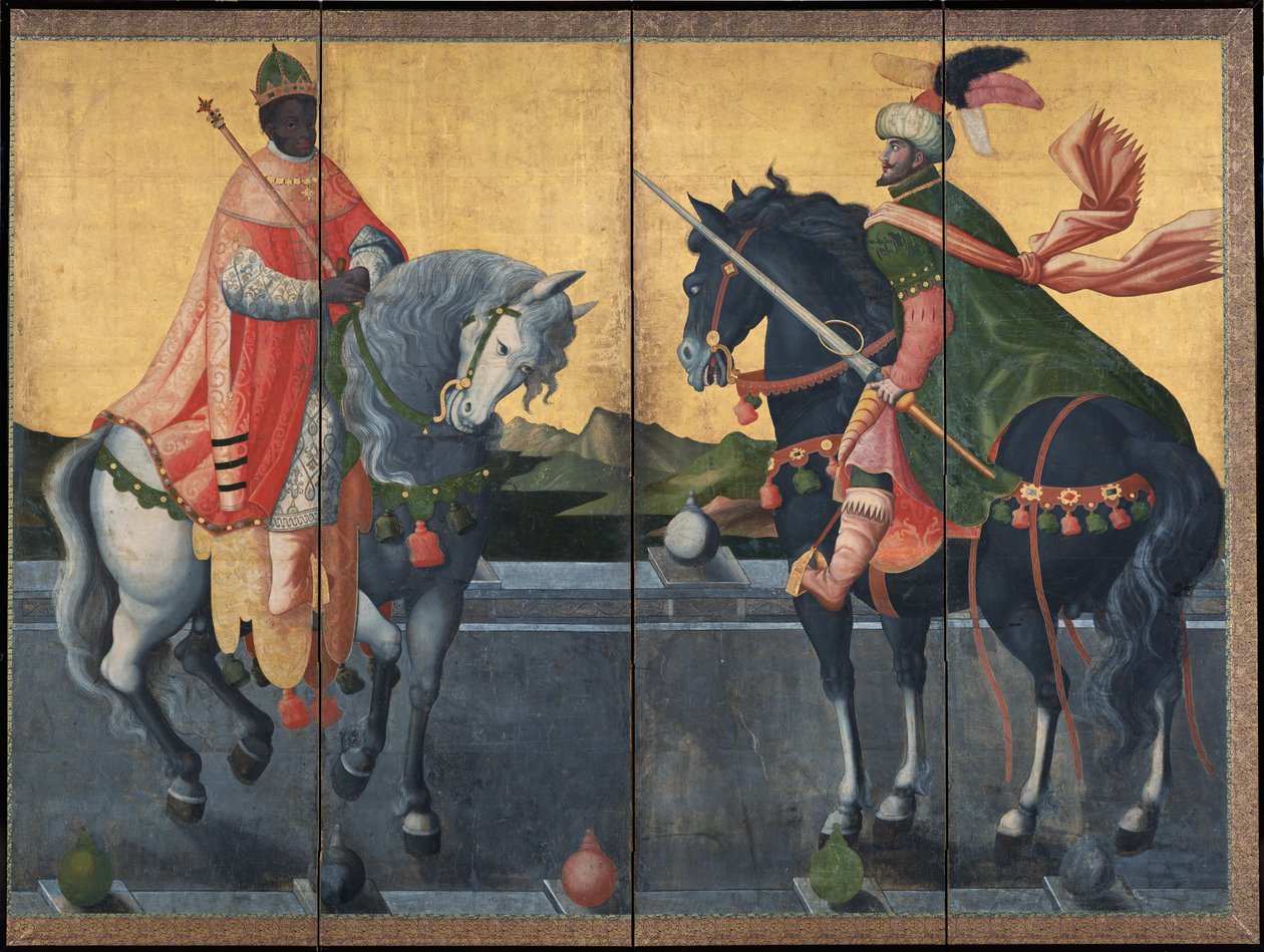 Western Kings on Horseback - Anonym - Första tredjedelen av 1600-talet. - Akvarell och bläck på papper - 184x245 - Suntory Museum of Art av Unknown artist