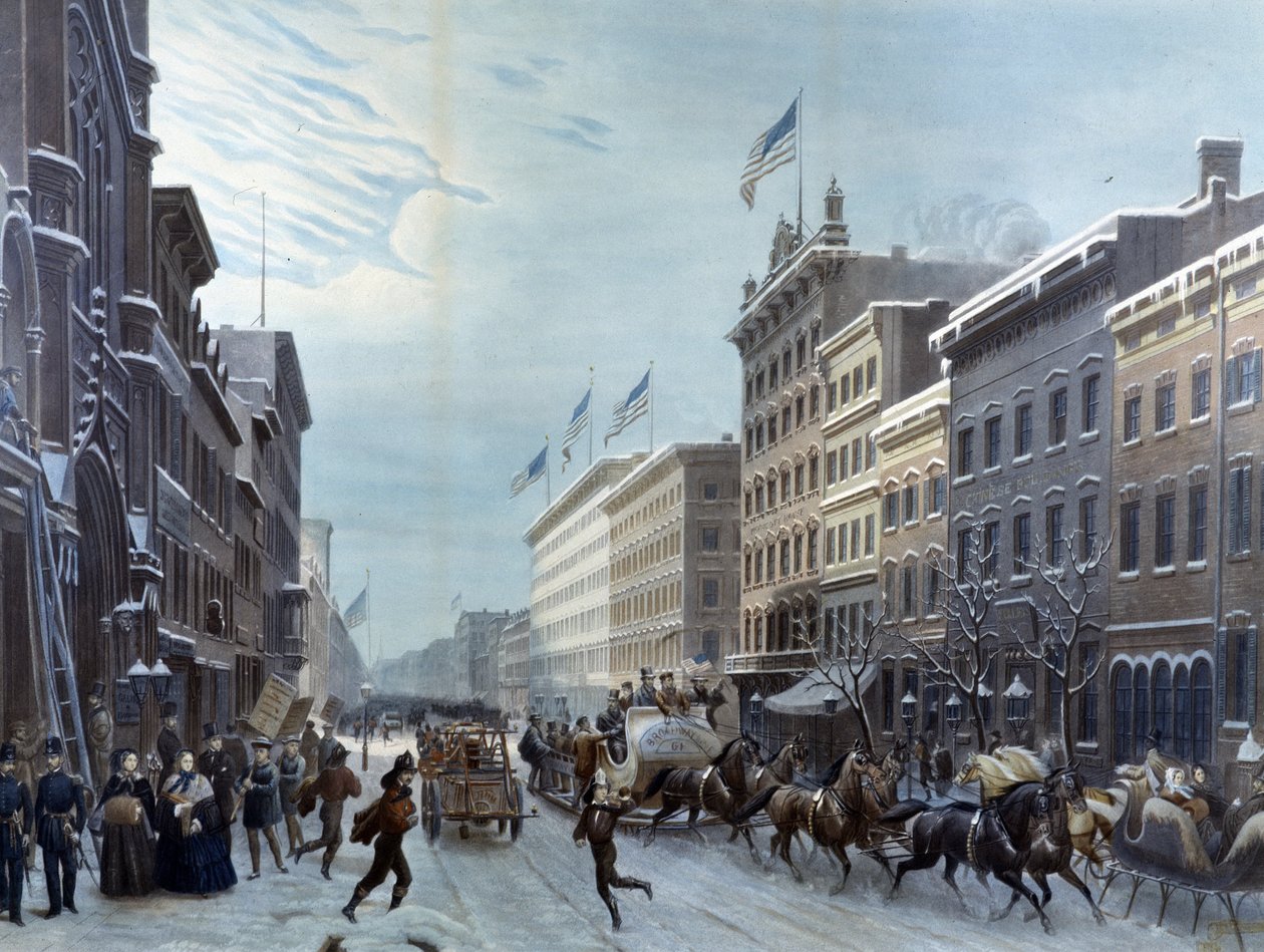 Vinterscen i Broadway, New York av Unknown artist