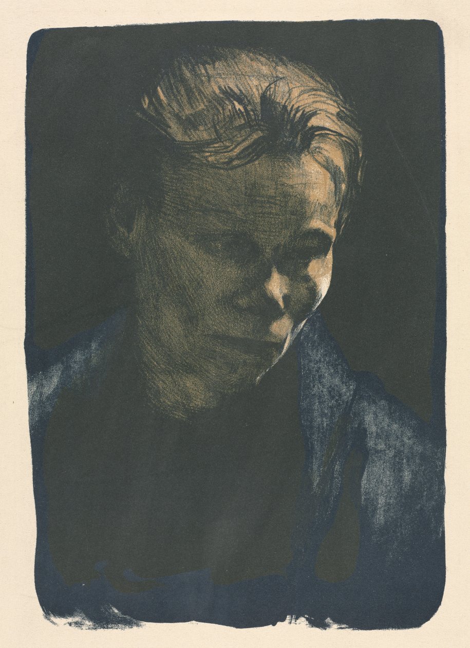 Arbetande kvinna med blå sjal av Unknown artist
