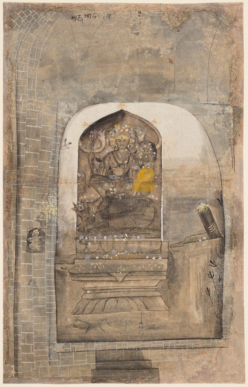 Dyrkan av sten Bild av Shiva och Parvati i en helgedom av Unknown artist